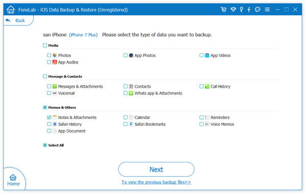 iOS Backup & Restore file selection