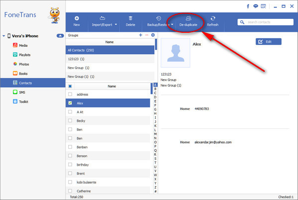 remove duplicate iphone contacts