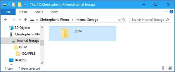 iPhone DCIM Folder on Windows 10