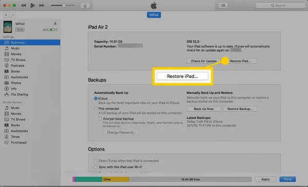 restore ipad from itunes