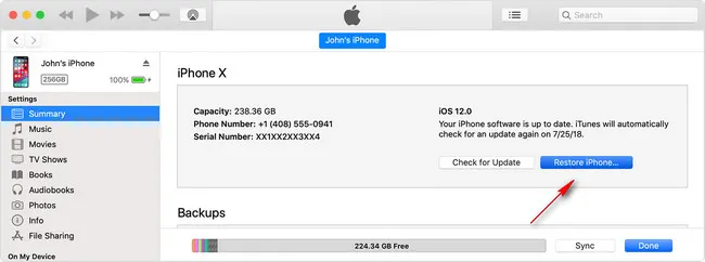 Restore iPhone from iTunes