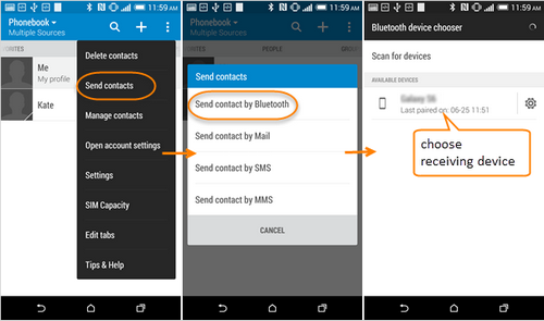 share htc contacts via bluetooth