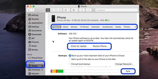 Sync iPhone on macOS Catalina